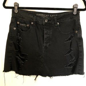 American Eagle Distressed Black Jean Skirt